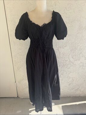 Old Navy Black Puff Sleeve Smocked Waist Maxi Dress